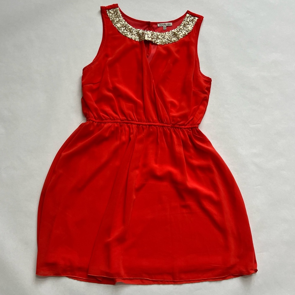 Charlotte Russe Orange with Gold Sequins Party Dress